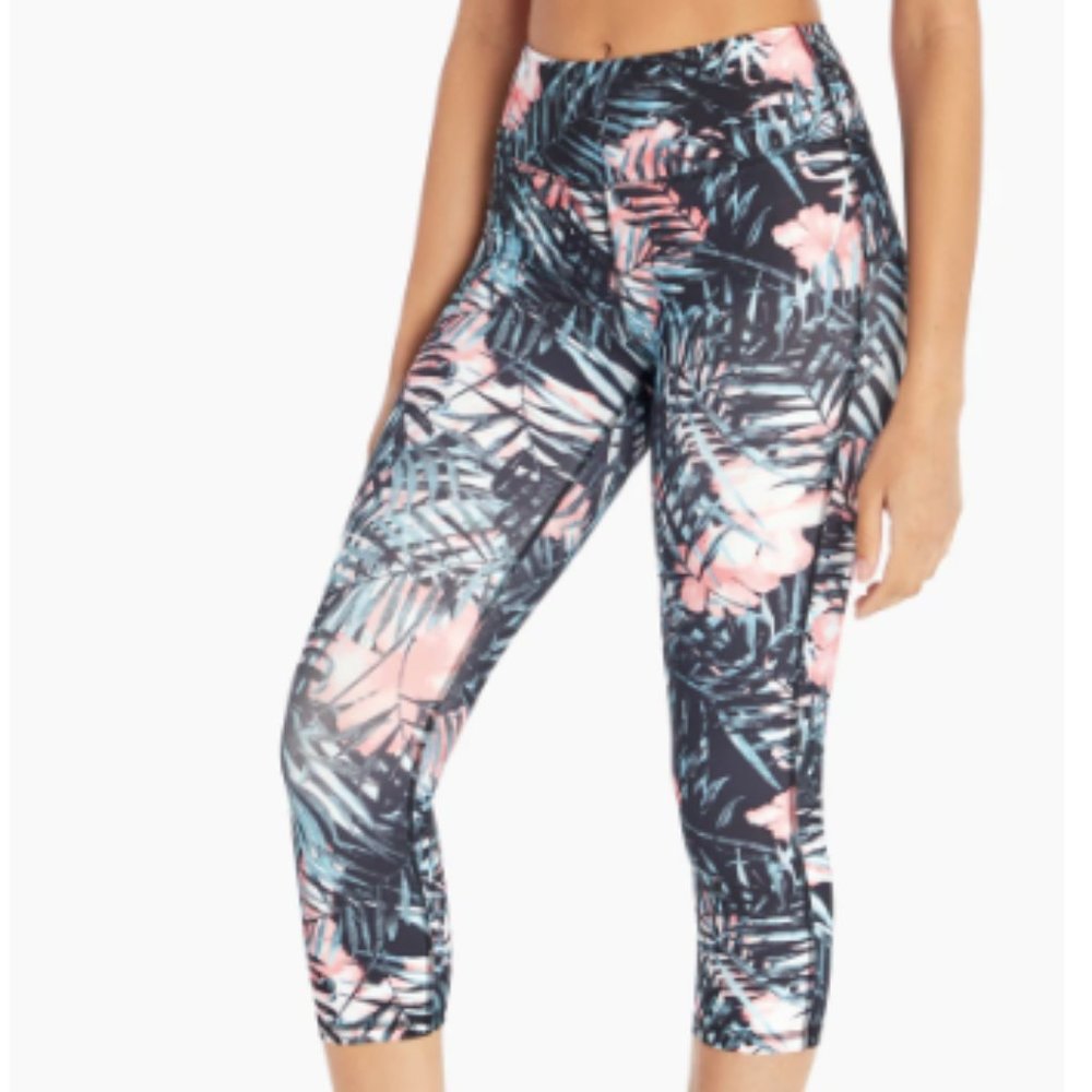 Marika Sport Palm Printed Capri Legging - Peach Tropics | SZ XL | NWT